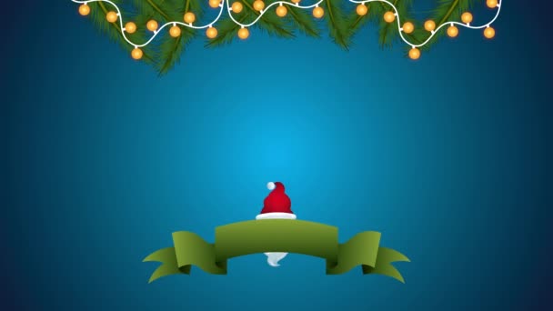 Frohe Weihnachten Animation mit Weihnachtsmann Kopf und Kranz — Stockvideo