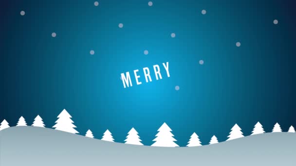 heureux joyeux noël animation avec des cloches d'or dans le paysage de neige 