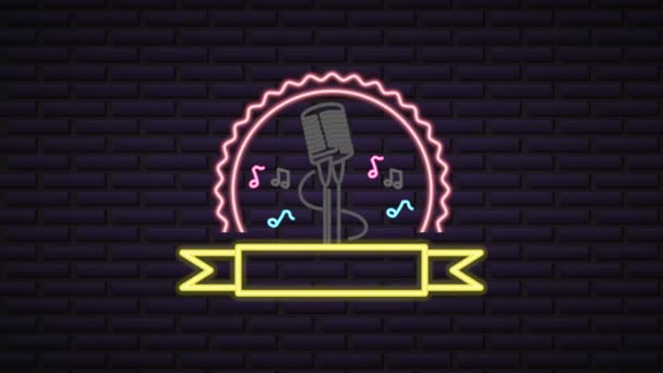 Wall with neon light karaoke label — ストック動画