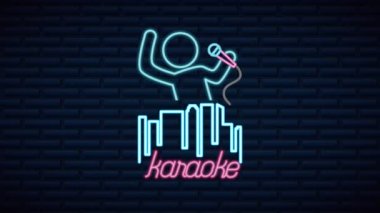 Neon ışıklı karaoke etiketli duvar