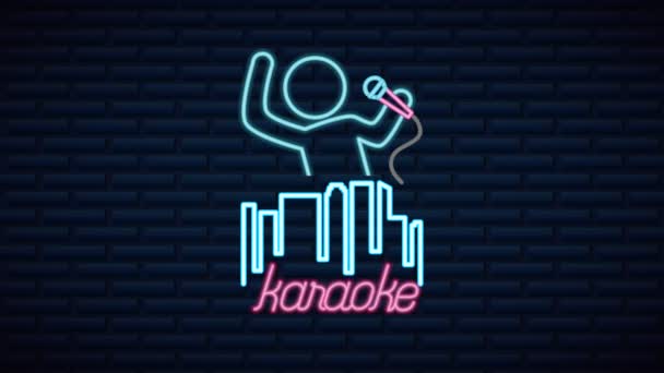 Wall with neon light karaoke label — Stock Video