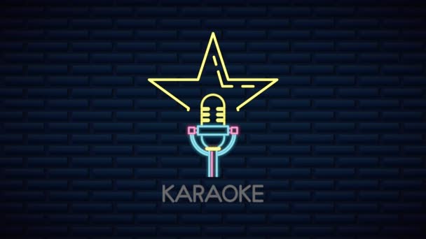 Parede com neon luz karaoke etiqueta — Vídeo de Stock