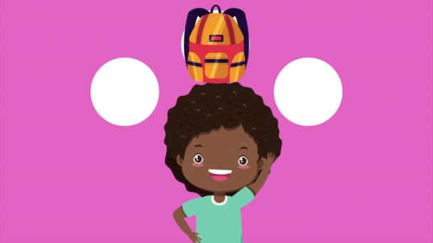 Afro little girl with school supplies character — Stock Video