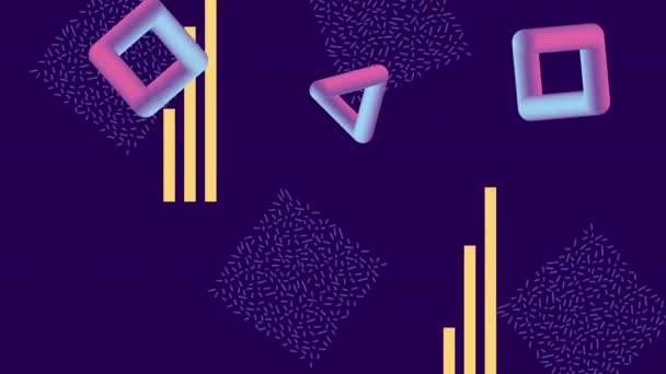 Líneas de colores y figuras geométricas en la animación de fondo azul — Vídeos de Stock