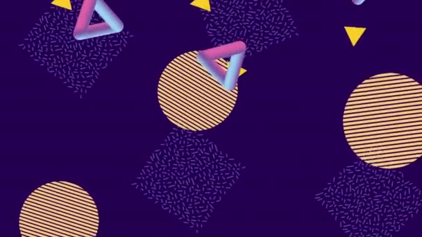 Líneas de colores y figuras geométricas en la animación de fondo azul — Vídeo de stock
