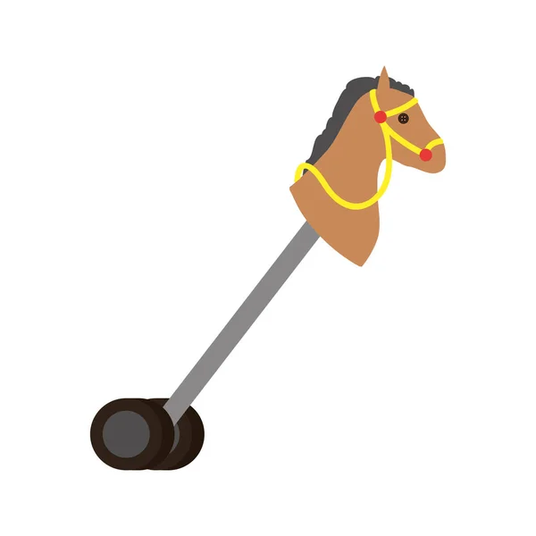 Lindo palo caballo con ruedas bebé juguete — Vector de stock