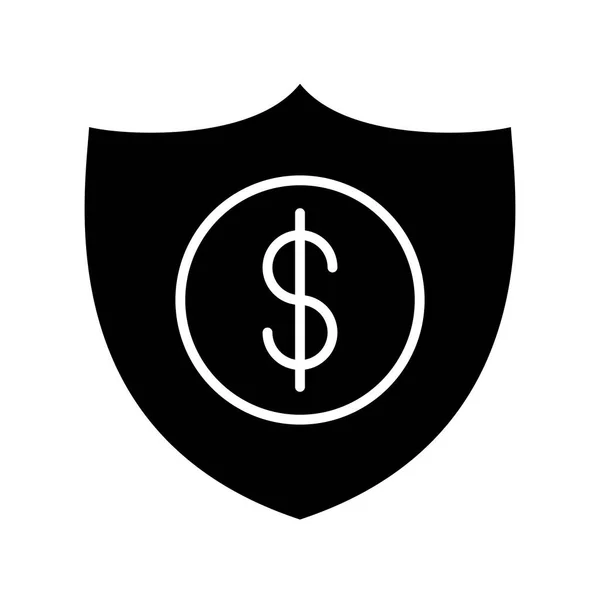 Scudo con icona simbolo del denaro — Vettoriale Stock