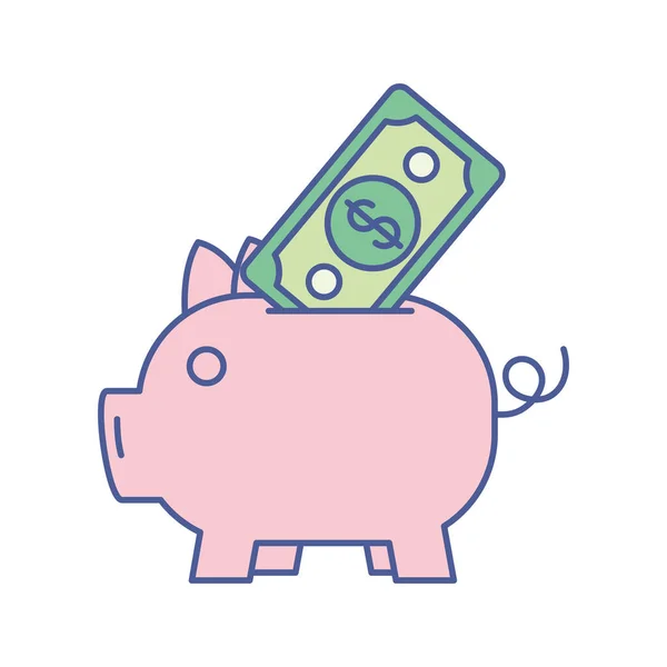 Piggy with bill money dollar — Stock Vector