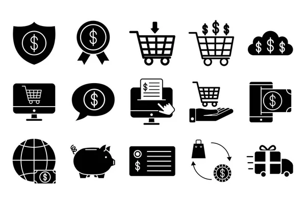 Bundle of money and commerce icons — Stok Vektör