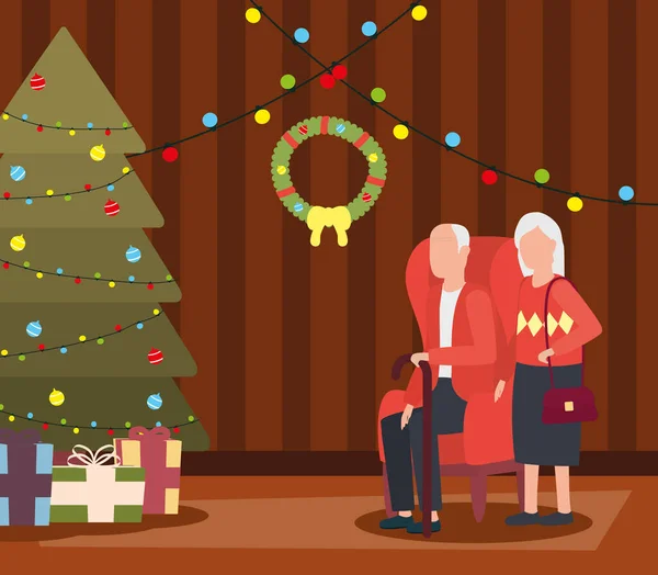 祖父母在家里举行圣诞装饰联姻 — 图库矢量图片