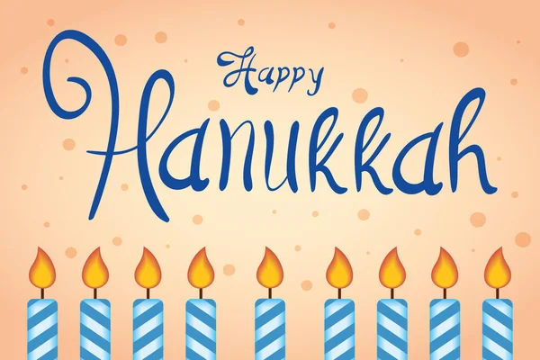 Felice hanukkah celebrazione lettering con candele — Vettoriale Stock