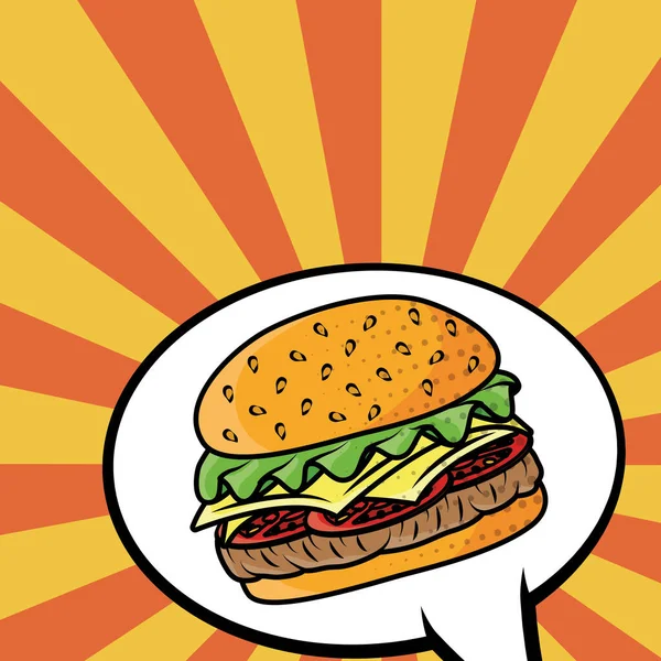 Hamburger fast food pop sanat tarzı. — Stok Vektör