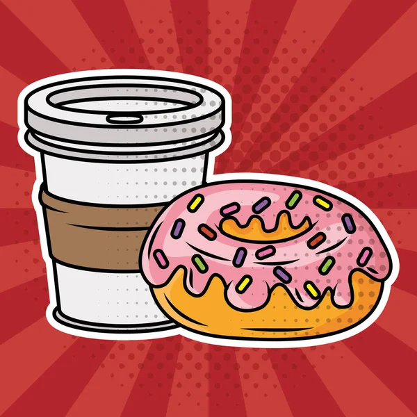 Kaffee und Donut Pop Art Stil — Stockvektor