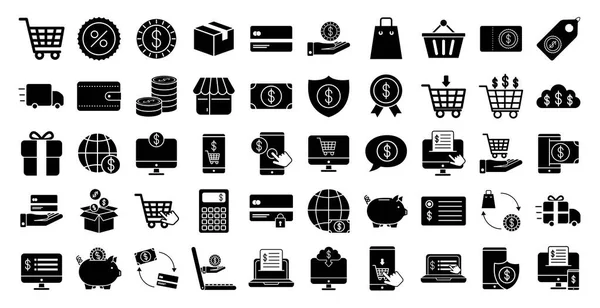 Pacote de dinheiro e ícones de comércio —  Vetores de Stock