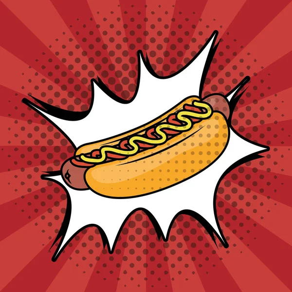 Hot Dog Fast Food Pop Art Stil — Stockvektor