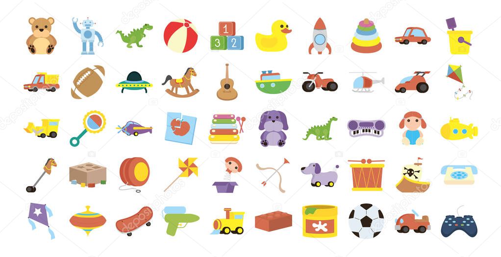 bundle of baby toys set icons