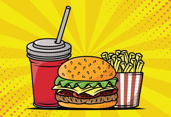 Lezzetli fast food pop sanat tarzı — Stok Vektör