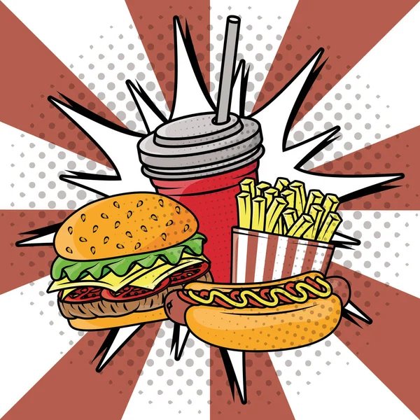 Vynikající fast food pop art styl — Stockový vektor