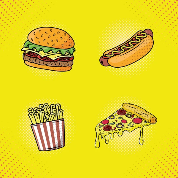 Delicious fast food pop art style — Stock Vector