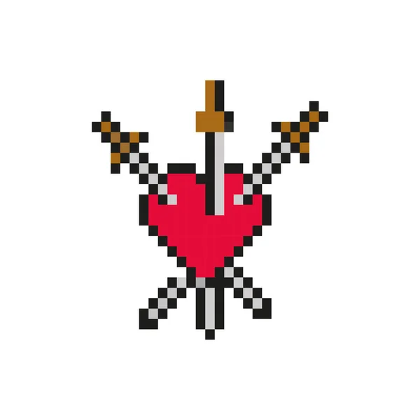 Corazón con espadas icono de estilo pixelado de 8 bits — Vector de stock