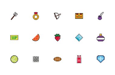 bundle of 8 bits pixelated style icons clipart