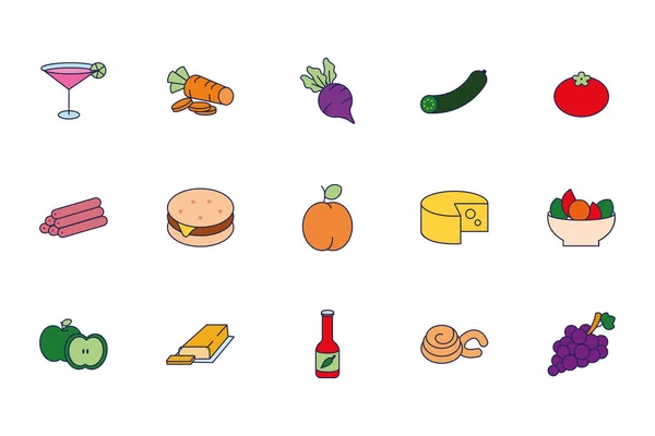 Paquete de alimentos y bebidas iconos — Vector de stock