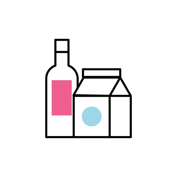 Milchbox und Weinflasche — Stockvektor