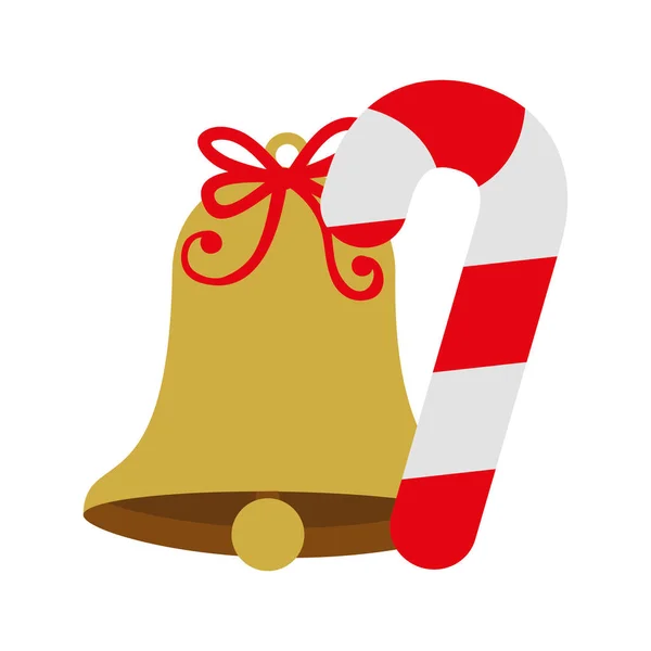 Campana con bastone decorazione natalizia icona isolata — Vettoriale Stock