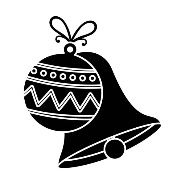 Silueta de campana con la decoración de la bola de Navidad icono aislado — Vector de stock