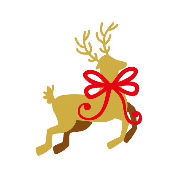 Silhouette of reindeer christmas with bow ribbon — Stock Vector