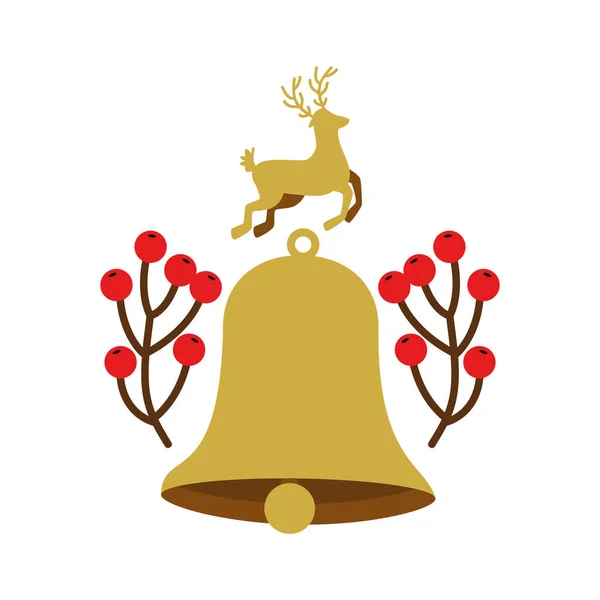 Decorazione natalizia campana con renne e rami — Vettoriale Stock