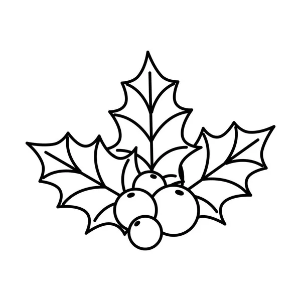 Feuilles avec des graines décoration Noël ligne style icône — Image vectorielle