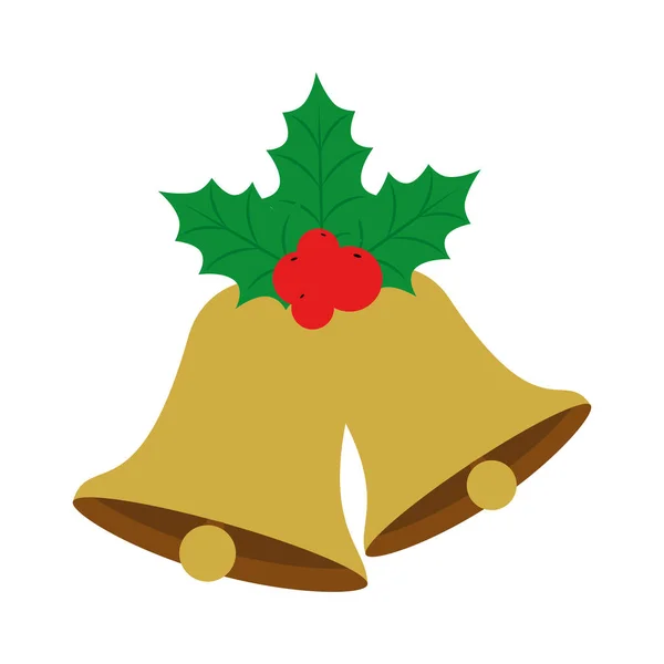 Cloches de Noël avec feuilles et graines — Image vectorielle