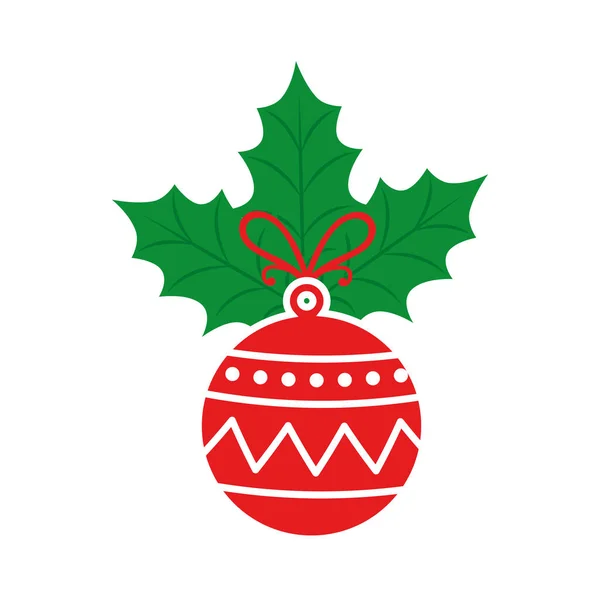 Ball christmas with leafs isolated icon — ストックベクタ