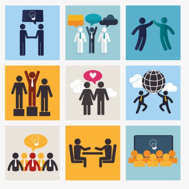 takım çalışması ve simgelerin siluetini bohçala