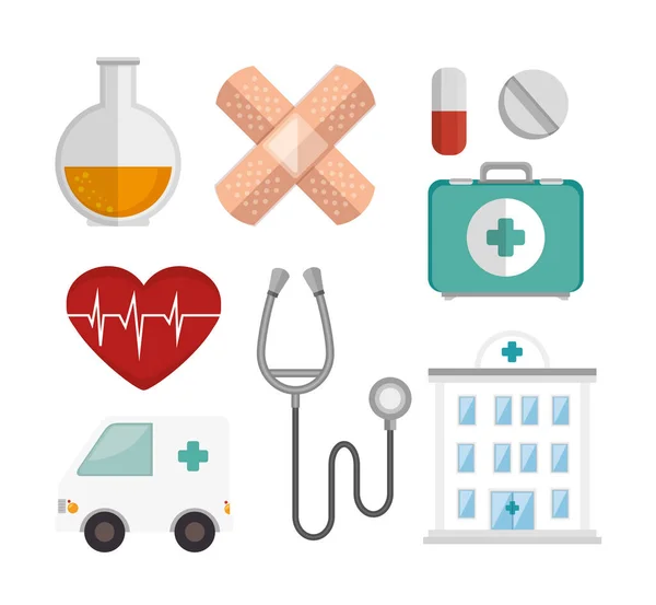 Faisceau de médicaments avec des icônes ensemble — Image vectorielle