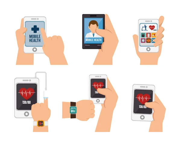 Pakiet mobilnego zdrowia z ikonami — Wektor stockowy