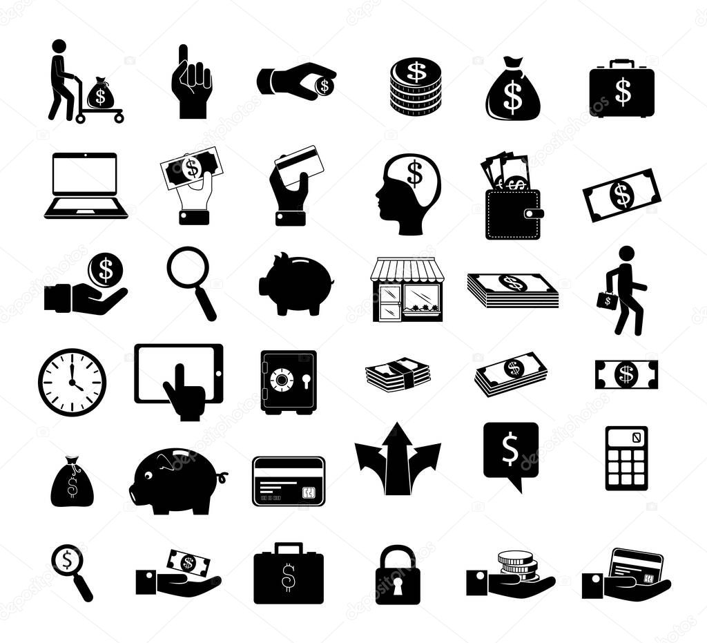 bundle silhouettes of finance set icons