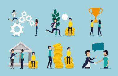 Set simgeleri olan bir grup iş adamı