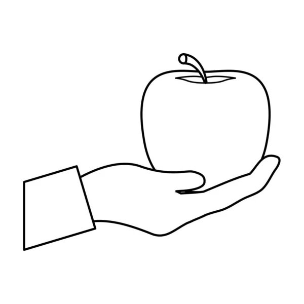 Mano levantar manzana fruta fresca — Vector de stock