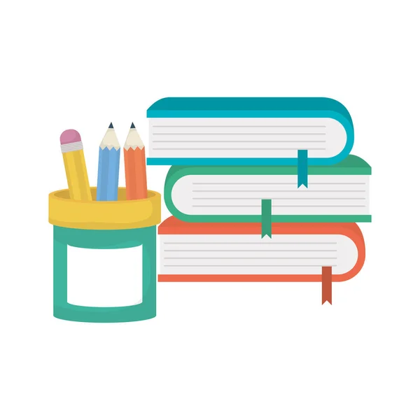 Apilar libros de texto con portalápices — Vector de stock