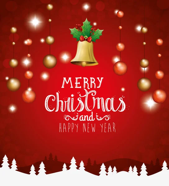 Cartaz de Feliz Natal e feliz ano novo com decoração — Vetor de Stock