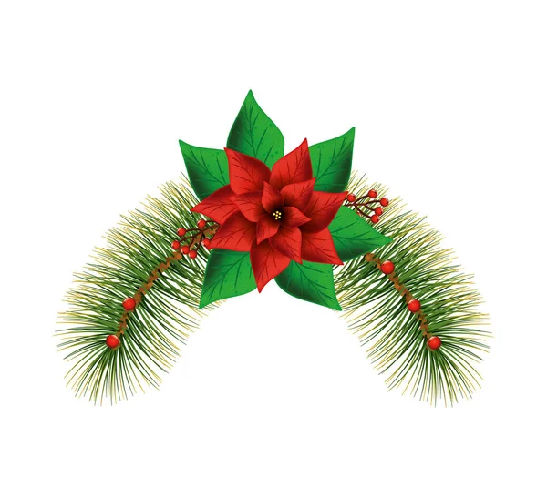 枝や熱帯の葉で装飾された花のクリスマス — ストックベクタ
