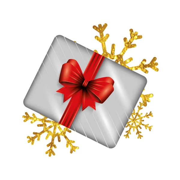 Gift box present with snowflakes isolated icon — Stock Vector