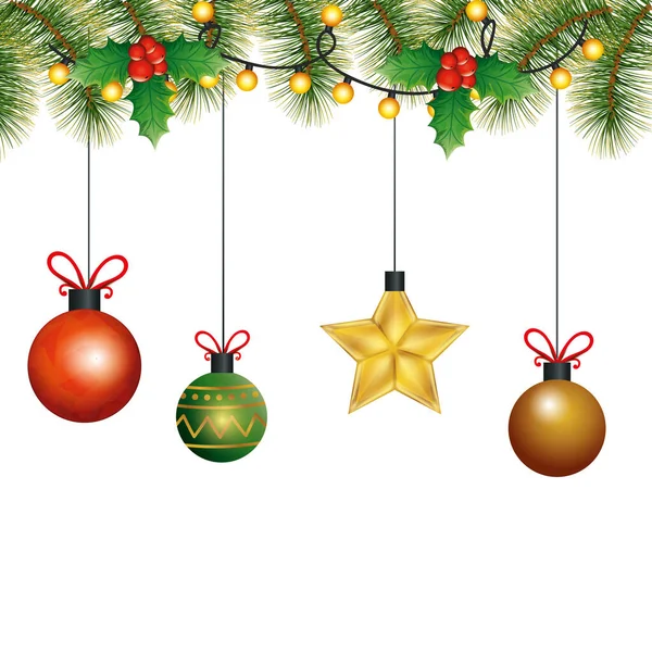 Кульки з зіркою висять різдвяні прикраси — стоковий вектор