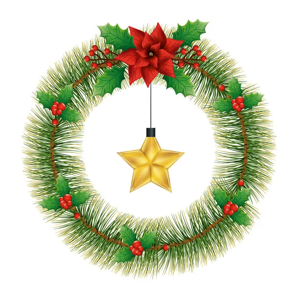 Corona de hojas tropicales para Navidad con colgante de estrella — Archivo Imágenes Vectoriales