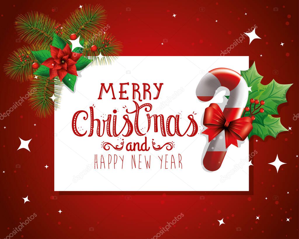 poster of merry christmas and happy new year with decoration
