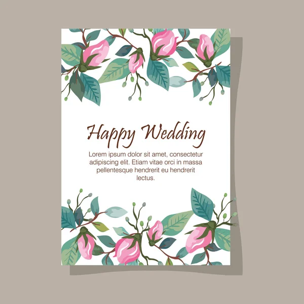 Tarjeta de invitación de boda con decoración de flores — Vector de stock