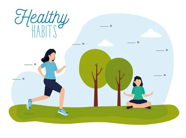 公园里有运动员的健康生活方式海报 — 图库矢量图片