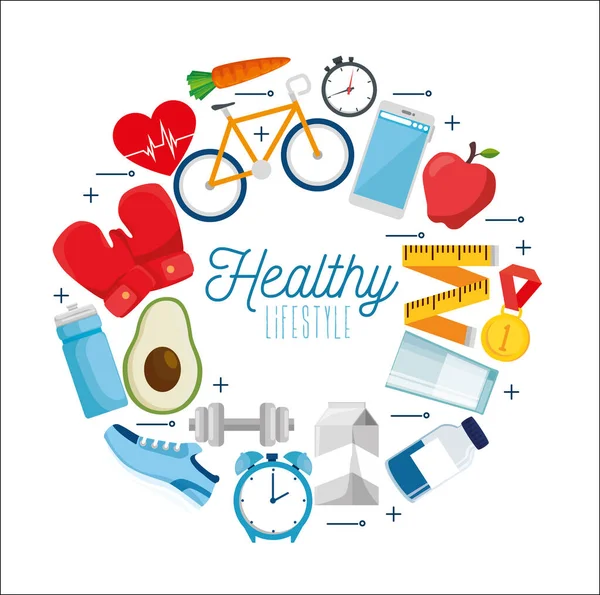 Poster healthy lifestyle with set icons — Stock Vector